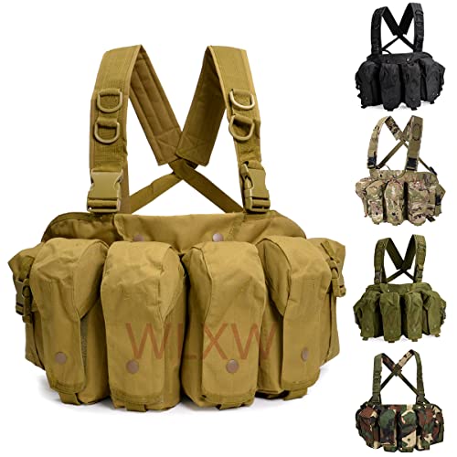 Military Camouflage Tactical Weste, Functional Tacticals Harness Chest Rig Pack, Mit Multi-Pockets Und X Harness,Tan