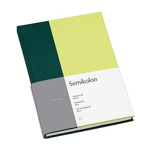 Semikolon 364822 – Notizbuch Cutting Edge A5 blanko - 176 Seiten, cremeweißes Papier – Lesezeichen – forest kiwi
