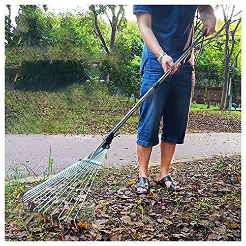 Laubharke für den Garten, Teleskop-Rechen aus Metall, verstellbar, bequemer Griff, Kunststoffkopf, Strauchrechen aus Poly für die schnelle Reinigung von Rasen und abgefallenen Blättern im Garten