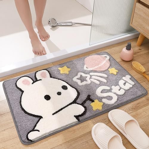 QKBMFK Absorbierende Badematte Bathroom Bath Mat Cartoon Beflockter Teppich Weich Mikrofaser Saugstark Badteppich Geeignet Für Badezimmer Küche Schlafzimmer D,50 * 80cm