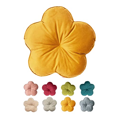 beties Samt&Sonders Kissen Blume ca. 50 cm rund Deko-Formkissen gefüllt in hochwertiger Qualität (Curry-senf)