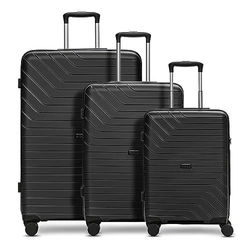 REDOLZ Essentials 05 Hartschalen Koffer Damen/Herren – Leichter Trolley aus PP Material - mit 4 Doppelrollen & TSA-Zahlenschloss (Black, Kofferset (3-teilig))