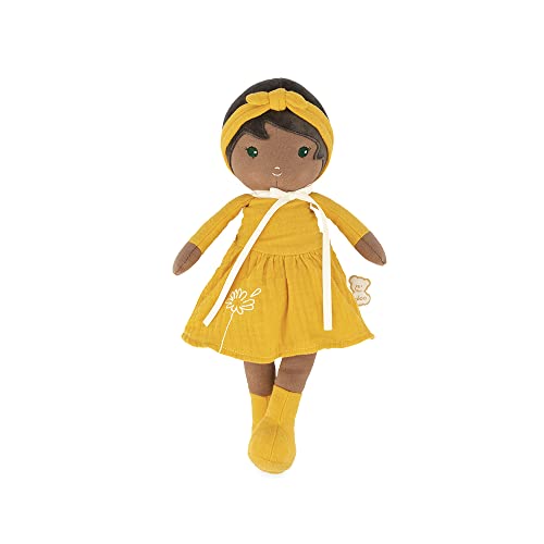 KALOO - Tendresse - Meine Erste Stoffpuppe Naomie - 32 cm Große Puppe - Gelbes Kleid - Geschenkbox und Personalisierbares Band - Ab Geburt, K200009