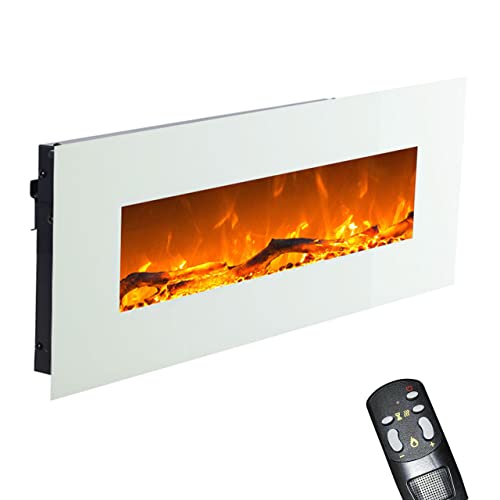 Elektrokamin Glow Fire Venus, 130 cm breit, Wandkamin elektrisch (1500 Watt Heizlüfter, Farbige LED-Beleuchtung; Glasscheibe, Dimmer, Fernbedienung) weiß (Flammen mit Holzdekoration)