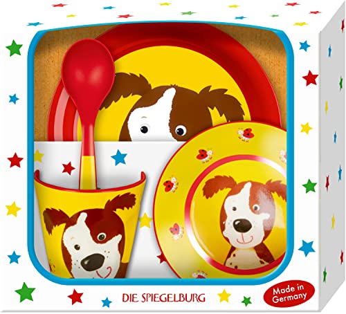 Kindergeschirrset Freche Rasselbande hund, 4-tlg. gelb/braun