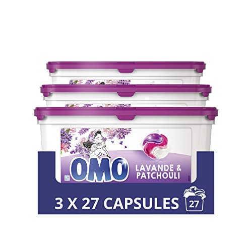 OMO Waschmittel Kapseln 3-in-1 x81, Lavendel & Patchouli mit natürlichen Essenzen, ein beruhigender Duft, Eco Pack 81 Kapseln (3 x 27 Waschladungen)