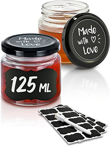 Praknu 25 Marmeladengläser Klein 125 ml mit Deckel und Etiketten - Luftdichte Einmachgläser zum Verschenken