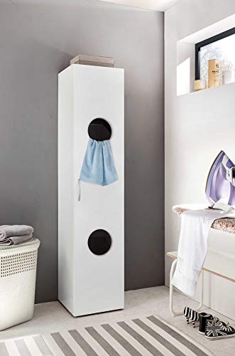 lifestyle4living Wäscheschrank in weiß mit 2 Aussparungen, Schrank mit 2 Einlegeböden und 2 praktischen Wäscheboxen, Hochschrank zum einfachen Sortieren Ihrer Wäsche…