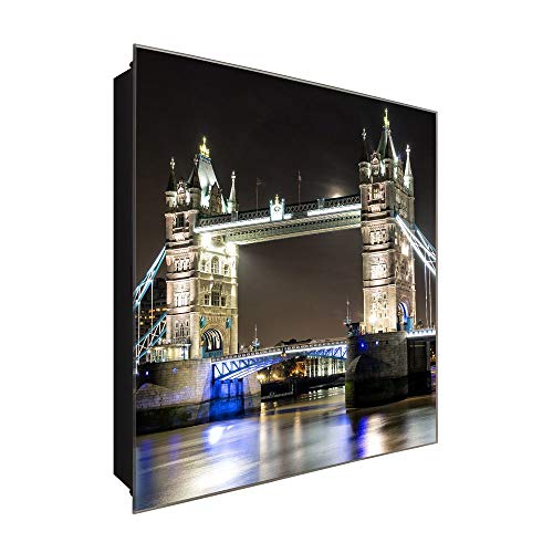 DekoGlas Schlüsselkasten 'London Tower Bridge ' 30x30 Glas, inkl. Haken Schlüsselbrett Schlüssel-Box Design Aufbewahrung