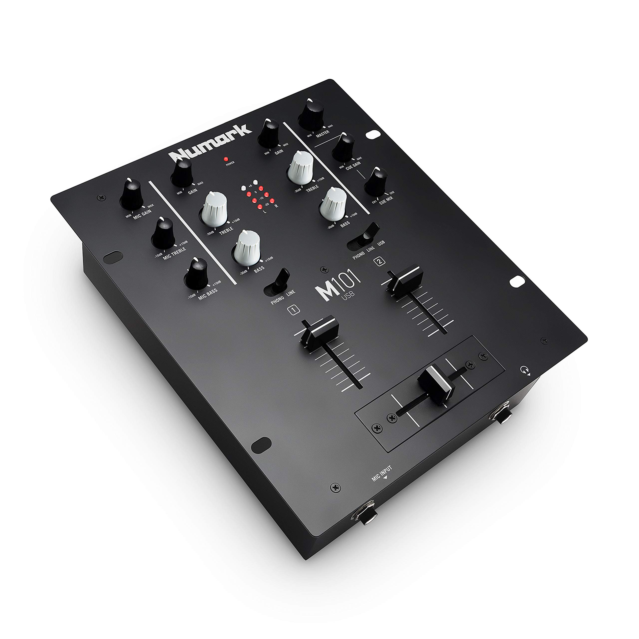 Numark M101USB - 2-Kanal DJ-Mixer, Rack-montierbar mit 2-Band EQ, integriertem Audio Interface, Mikrofoneingang und austauschbarem Crossfader