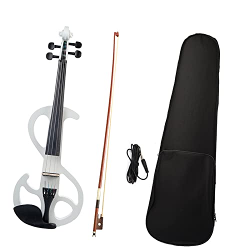 PECY Stille Elektrische Massivholz Geige Weißer Set Mit Fall+Brazilwood Bogen+Audio Kabelstudentische Geige Geige