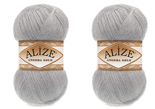Alize Angora Goldgarn, 20 % Wolle, 80 % Acryl, weiches Garn, Häkeln, 200 g, 1204 m, Spitze, Handstricken, türkisches Garn (21 Grau)
