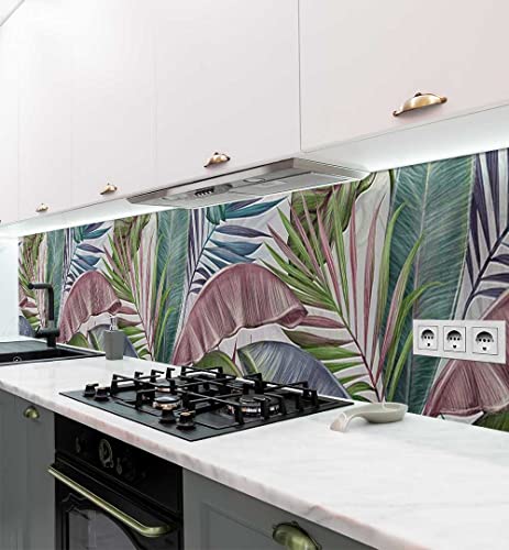 MyMaxxi - Selbstklebende Küchenrückwand Folie ohne Bohren - Tropische Pflanzen im Wald grün 60cm hoch- Klebefolie Wandtattoo Wandbild Küche - Wand-Deko - Blätter Blatt Blüten Dschungel -