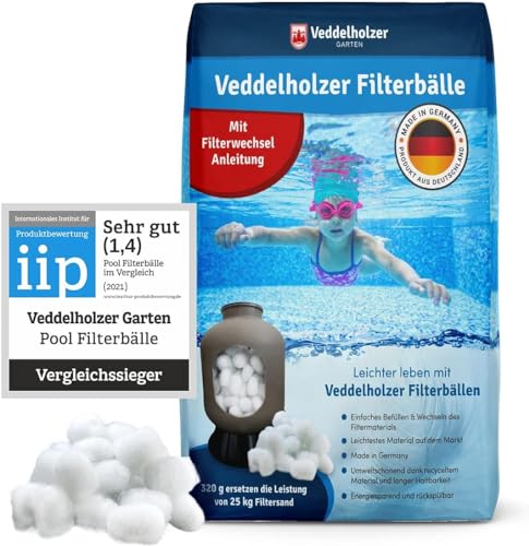 Veddelholzer Pool Filterbälle 320g für Leistung von 25kg Filtersand/Quarzsand, Made in Germany, Poolzubehör Poolreiniger für Sandfilteranlagen, Einsparung von Flockungsmittel, Für Salzwasser geeignet