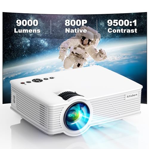 Miden Mini Beamer 1080P Full HD, 9000 Lumen Video Beamer mit Maximalem 260'' Display, 990000 Stunden Lampenlebensdauer, Heimkino Beamer Kompatibel mit HDMI, USB, VGA, Smartphone, PC, PS5 & Fire Stick