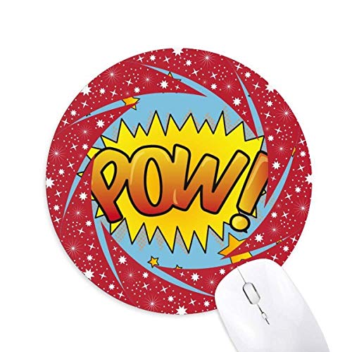 Pow Exclamation Stars Wheel Mouse Pad Round Red Rubber