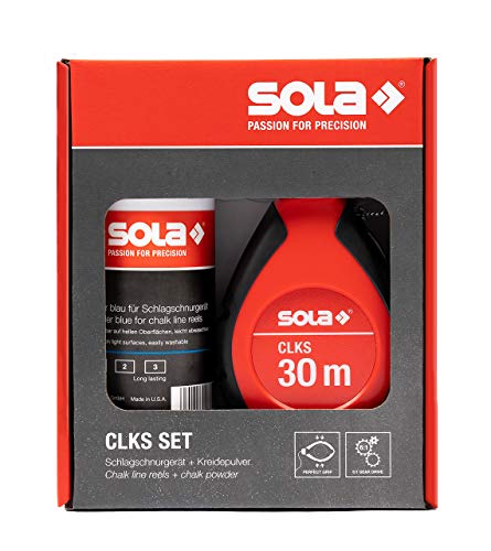 SOLA CLKS Schlagschnur Set Blau - 30 m Markierschnur mit Kreide BLAU 230 g im praktischen Set - schneller Schnureinzug durch 6:1 Getriebe - großes und robustes Kunststoffgehäuse
