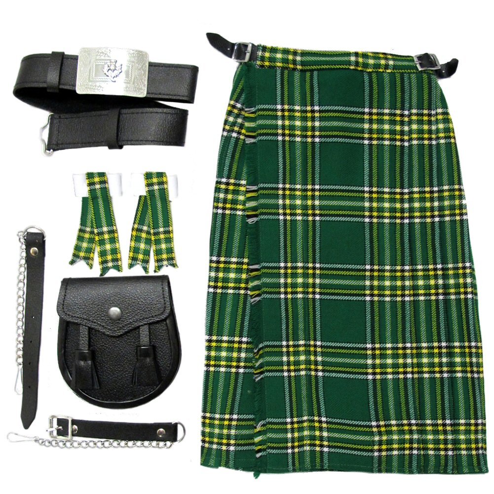 Tartanista - Baby/Jungen Set aus Kilt, Sporrangürtel & Strumpfhaltern - Irish National - 5-6 Jahre - Taille 56-61cm (22-24“)/L 42cm (16,5“)