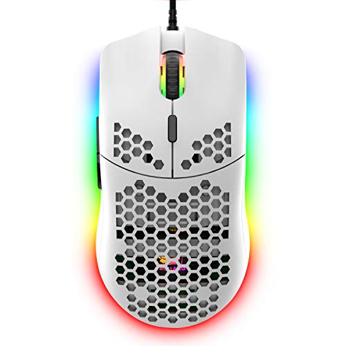 ZIYOULANG Kabelgebundene Gaming-Maus, 69 G, Wabengehäuse, leichte Maus mit 6400 DPI, programmierbare USB-Gaming-Maus, für PC-Gamer und Xbox und PS4-Benutzer, Weiß