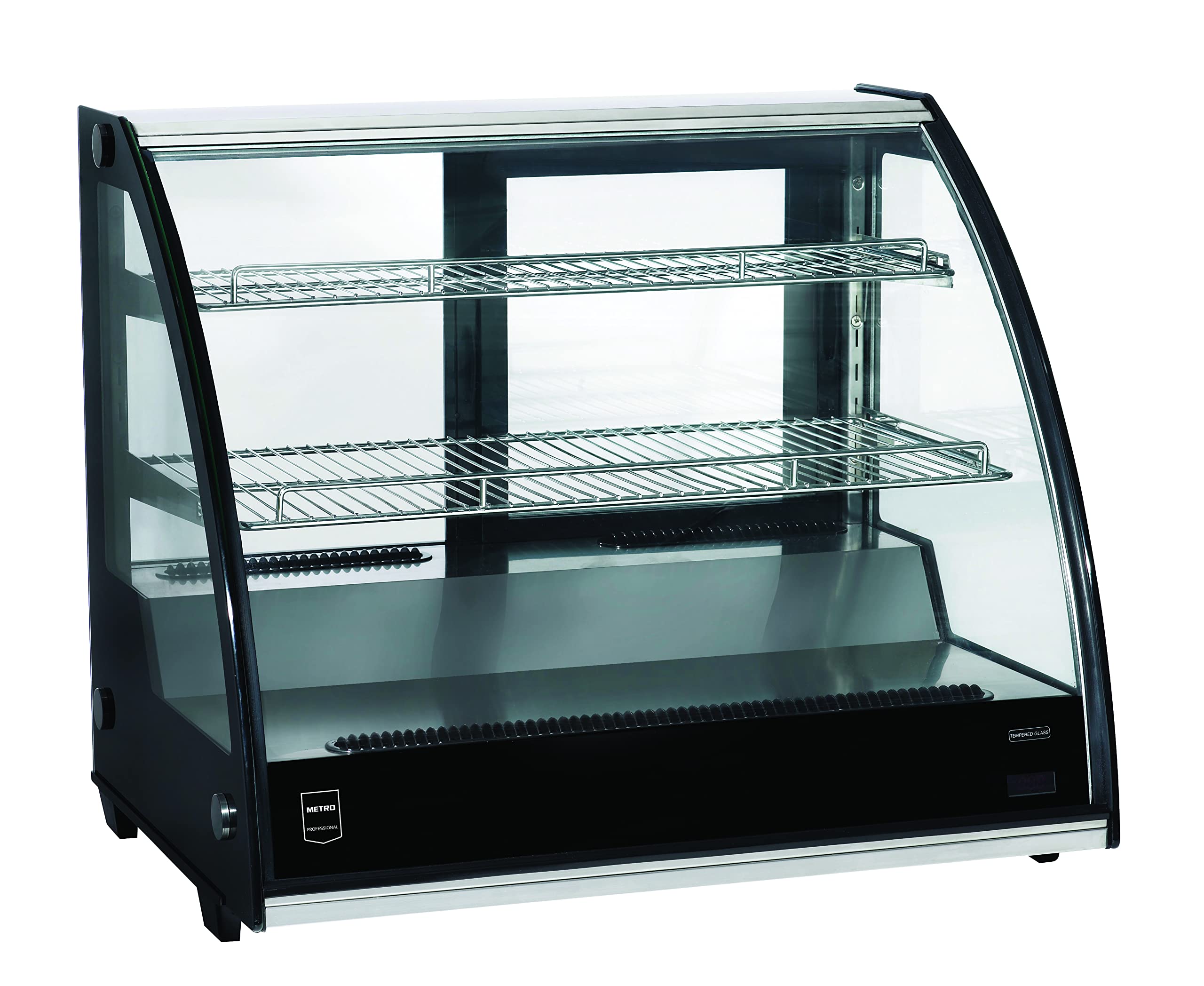 METRO Professional Kühlvitrine GCV1600, Edelstahl/Glas, 130 L, Umluftkühlung, 200 W, verstellbare Regale, schwarz