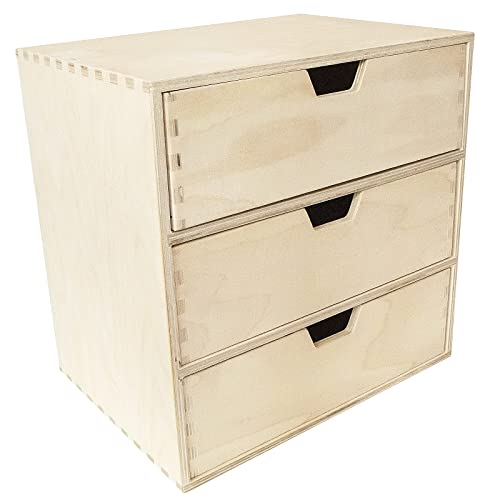 Creative Deco Schubladen-Box aus Kiefer-Sperrholz | 3 Schubladen | 28,5 x 20 x 28,5 cm | Minikommode für Kleinigkeiten | Perfektes Ordnungssystem für Lagerung, Decoupage & Dekoration