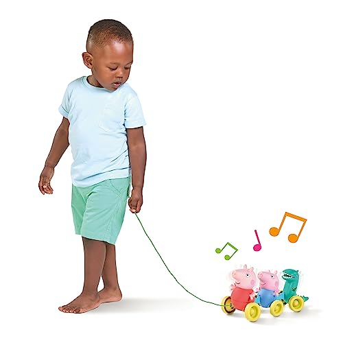 Tomy Toomies Pull Along Peppa (E73527) - Wibble Wobble Action Peppa Pig, Dinosaurier Baby nachziehspielzeug - Kleinkindspielzeug - Peppa Pig Spielzeug m. Musik & Geräuschen - Plus 18 Monate Spielzeug