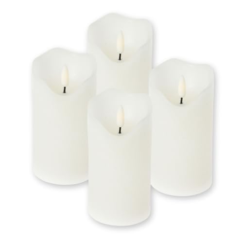 ToCi LED Kerzen Set Weiß mit 4 flammenlosen Echtwachs-Kerzen mit schwarzem Docht und Timer (Weiß - Ø 7,5 x 12,5 cm)