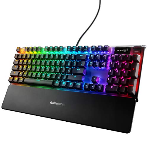 SteelSeries Apex 7 Mechanische Gaming-Tastatur - OLED Smart Display - USB Passthrough und Media-Steuerung - Linear, leise - RGB Hintergrundbeleuchtung (roter Schalter)