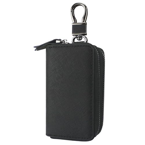Schlüsseltasche, Schlüsselholster, Autoschlüsseltasche mit Reißverschluss aus neutralem Leder, handgefertigt, Schlüsseltasche für Autoschlüssel, geeignet zur Aufbewahrung von Hausschlüsseln., Schwarz