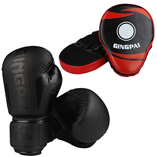 CXYY Boxhandschuhe Handziel Muay Thai Training Pro Griff Sparring Boxsack Atmungsaktive Handschuhe Erwachsene Kinder Kickboxen Kampf,All Black,8oz