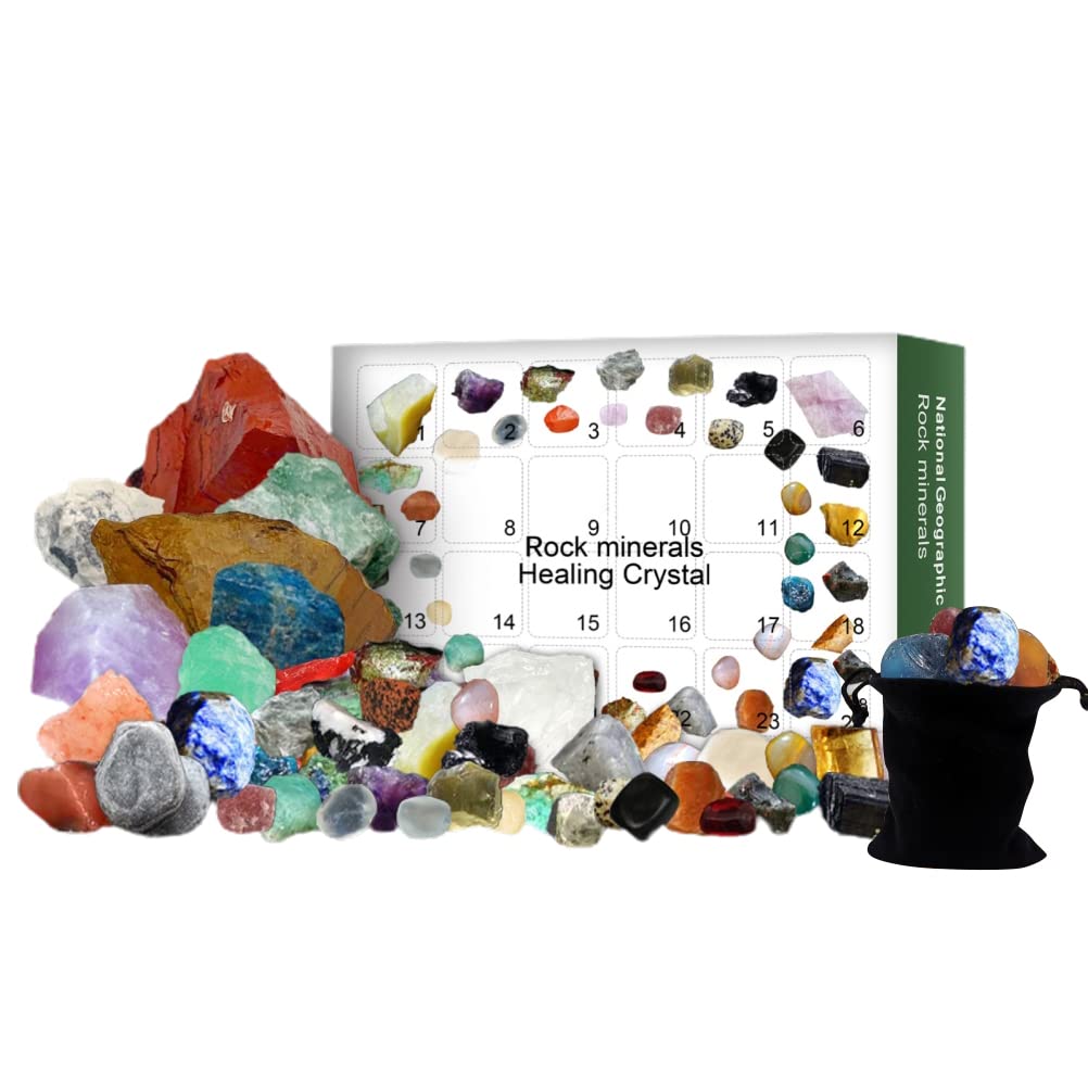Adventskalender mit Steinen 2022 mit 24 Mineralsteinen und Steinen, Countdown-Geschenk für Kinder