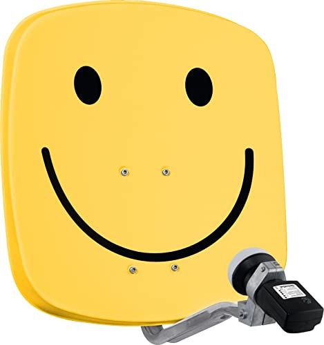 TechniSat DIGIDISH 45 – Satelliten-Schüssel für 1 Teilnehmer (45 cm kleine Sat Anlage - Komplettset mit Wandhalterung und Satfinder V/H-LNB) gelb Smiley