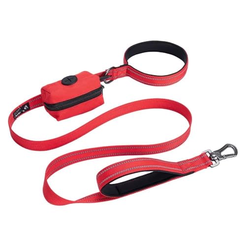 Haustierleine mit Futterbeutel, Zugseil for Hunde, Freisprecheinrichtung, Bungee-Leine, Aufbewahrungstasche for Hundefutternäpfe, verstellbare Mini-Tasche (Color : Red)