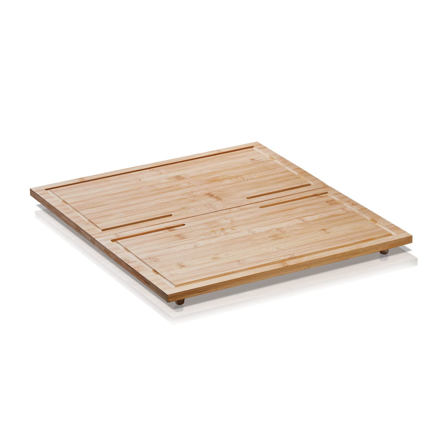 KHG Herdabdeckplatten Bambus 2er-Set je 50x28 cm Holz braun, Kochfeld-Abdeckung für alle Herdarten inkl. Schneidebrett mit Saftrille mit rutschfesten Kunststoff-Füßen