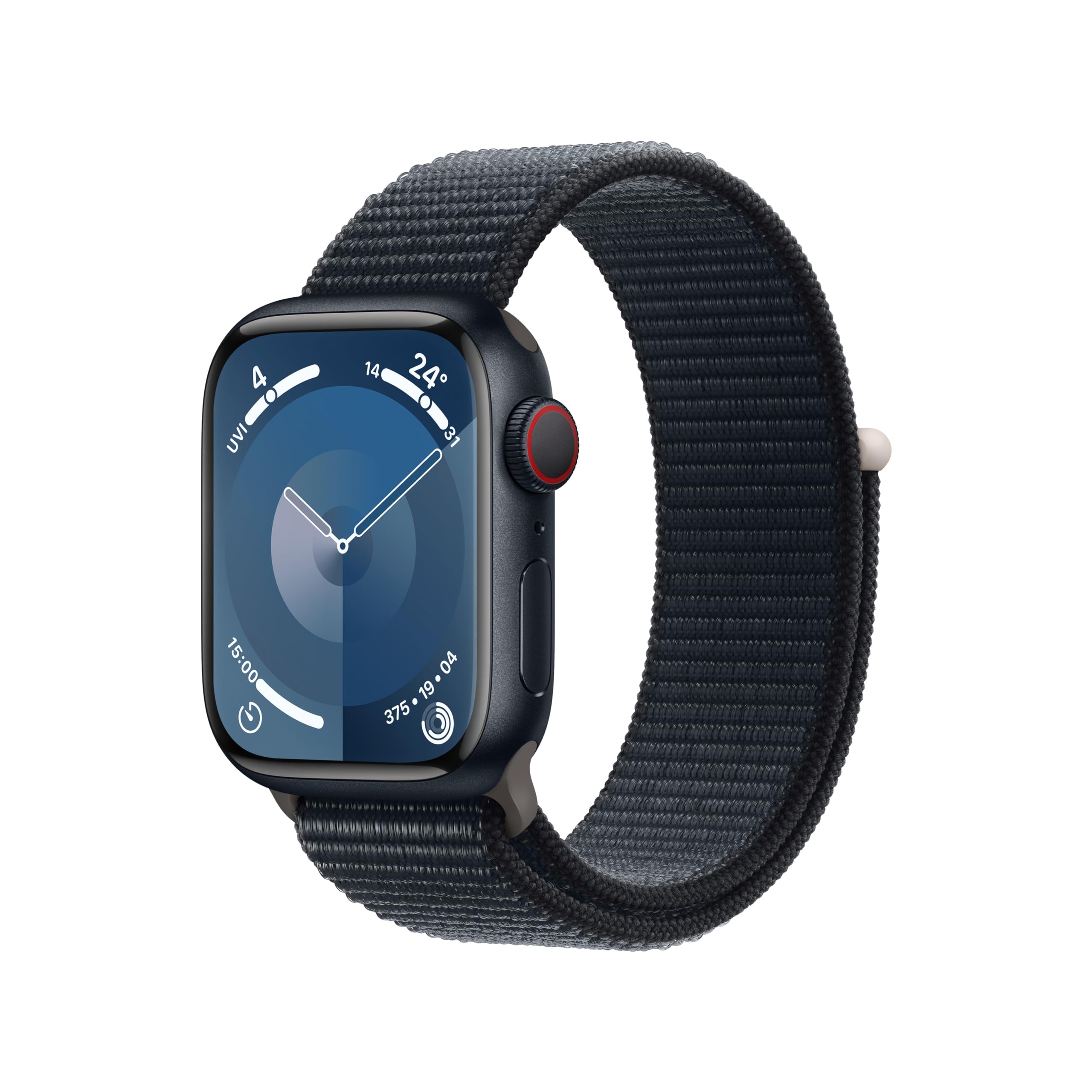 Apple Watch Series 9 (GPS + Cellular, 41 mm) Smartwatch mit Aluminiumgehäuse und Sport Loop Armband in Mitternacht. Fitnesstracker, Blutsauerstoff und EKG Apps, Always-On Retina Display, CO₂ neutral