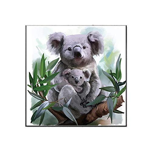 Leinwand Malerei Tiere Natur Niedlicher Koala und Koala Baby Poster Wandkunst Bild für Kinderzimmer Dekoration 80x80cm / 31,5"x31,5 Kein Rahmen