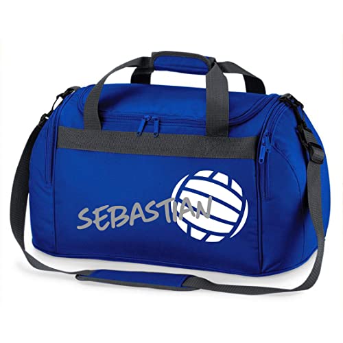 Sporttasche mit Namen Bedruckt für Kinder | Personalisierbar mit Motiv Volleyball | Reisetasche Duffle Bag für Mädchen und Jungen in Schwarz, Blau, Grün, Pink, Rot (Royalblau)