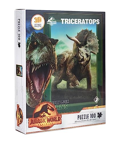 SD TOYS SDTUNI25574 3D Effekt Triceratops Jurassic World-Puzzle 100 Teile-SDTUNI25574-Mehrfarbig-One Size, bunt
