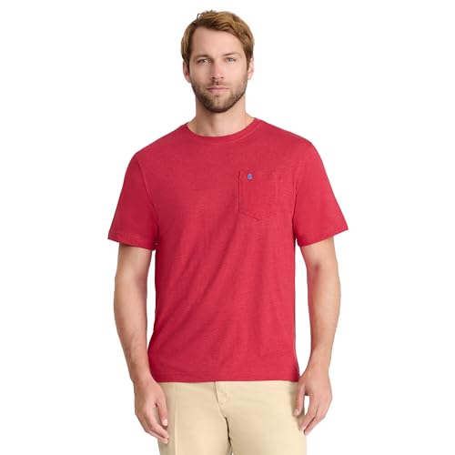 Izod Herren Saltwater, kurzärmelig, mit Tasche T-Shirt, glänzend rot, X-Groß