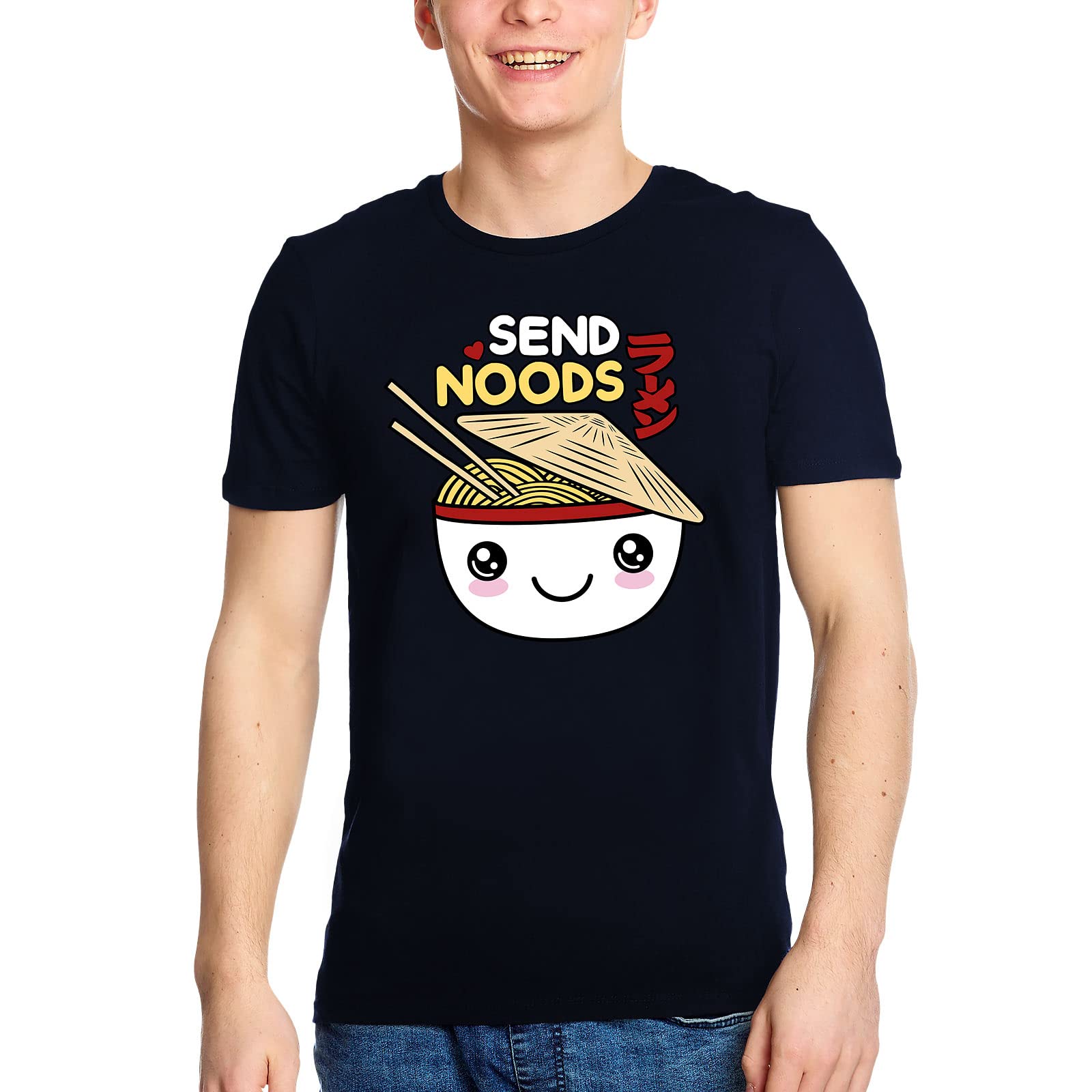 Elbenwald T-Shirt mit großem Send Noods Ramen Frontprint für Anime Fans Herren Damen Unisex Baumwolle blau - XXXL