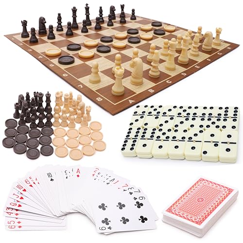 Toyland® Ultimate Family Favorites Brettspielpaket – Dominosteine, Karten, Schach, Dame & Nullen & Kreuze – Geeignet ab 3 Jahren