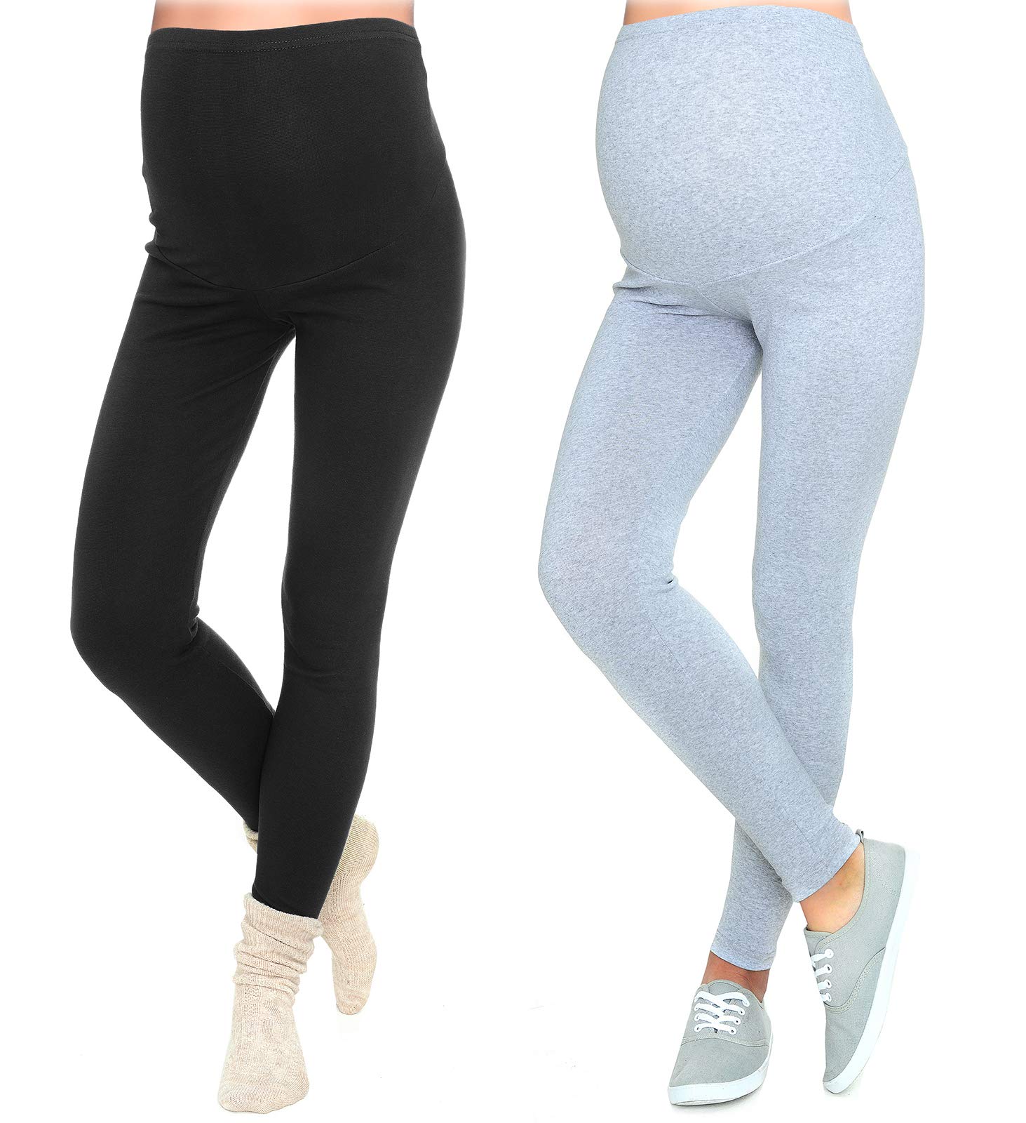 MijaCulture - 2 Set Lange warme Umstandsleggings Leggings für den Winter 3006/2 (XXL, Schwarz/Hellgrau)