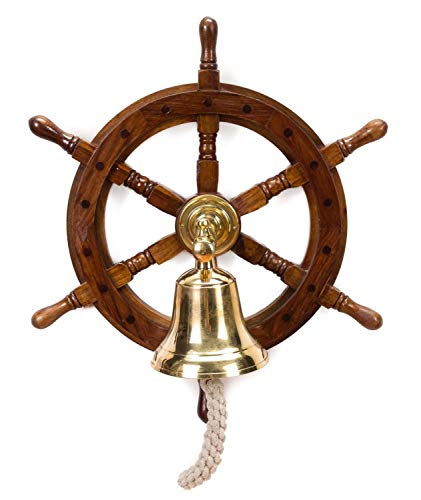 Steuerrad mit Glocke 40cm Durchmesser Schiffsteuerrad aus Holz mit Schiffsglocke