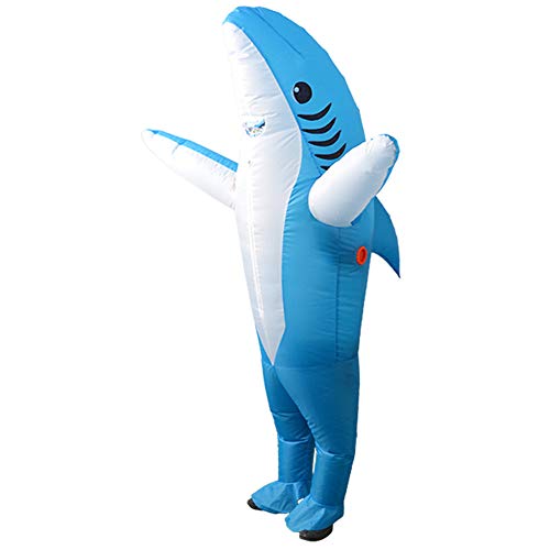 Infilm Aufblasbares Hai Kostüm, Halloween-Kostüm, Ganzkörper-Kostüm, Hai-Spiel, Overall, Cosplay-Outfit, Geschenk – Erwachsenengröße, blau, 150-170 cm