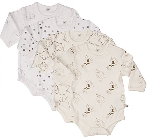 PIPPI Unisex Baby Ls Ao-Printed (4-Pack) Formender Body, Elfenbein (Offwhite 200), 104 cm