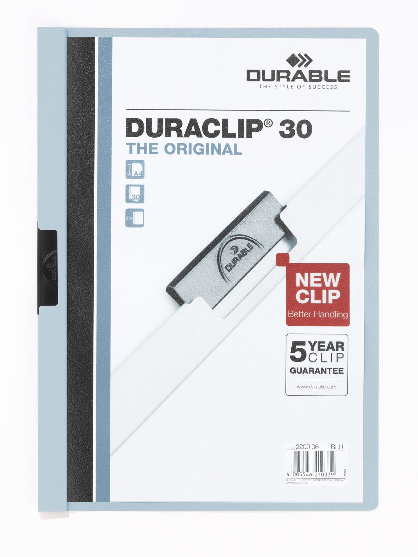Durable Klemm-Mappe Duraclip Original 30 (für 1-30 Blatt A4), 25 Stück, blau, 220006