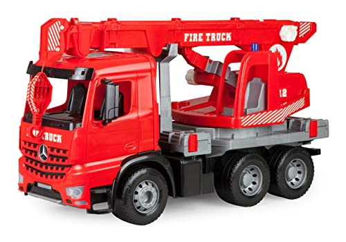 Lena 02175 - Giga Trucks Feuerwehr Kranwagen Mercedes Benz Arocs, Starke Riesen Feuerwehrkran rot, mit 3 Achsen, ca. 70 cm, Kranauto mit Seilwinde bis 1,05 m, großes Spielfahrzeug für Kinder ab 3+