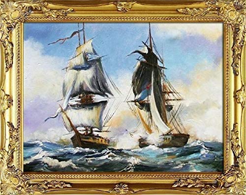 jvmoebel Gemälde Ölbild Bild Ölbilder Rahmen Bilder Seefahrt Schiffe Ölgemälde G06659