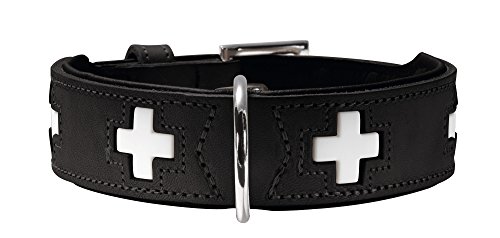 HUNTER SWISS Hundehalsband, Leder, hochwertig, schweizer Kreuz, 70 (L-XL), schwarz