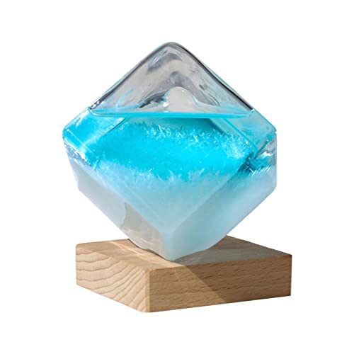 ZQYX Storm Glass Wettervorhersage, Wettervorhersage Crystal Storm Glass Cube Shape Forecaster, Sturmglas mit Holzsockel, Barometer Wetterstation Geschenk für Desktop-Büro-Home Decor, Blau